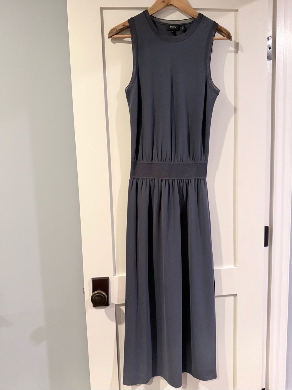 Theory Lewie Sleeveless Maxi Dress, Size S Charcoal Blue